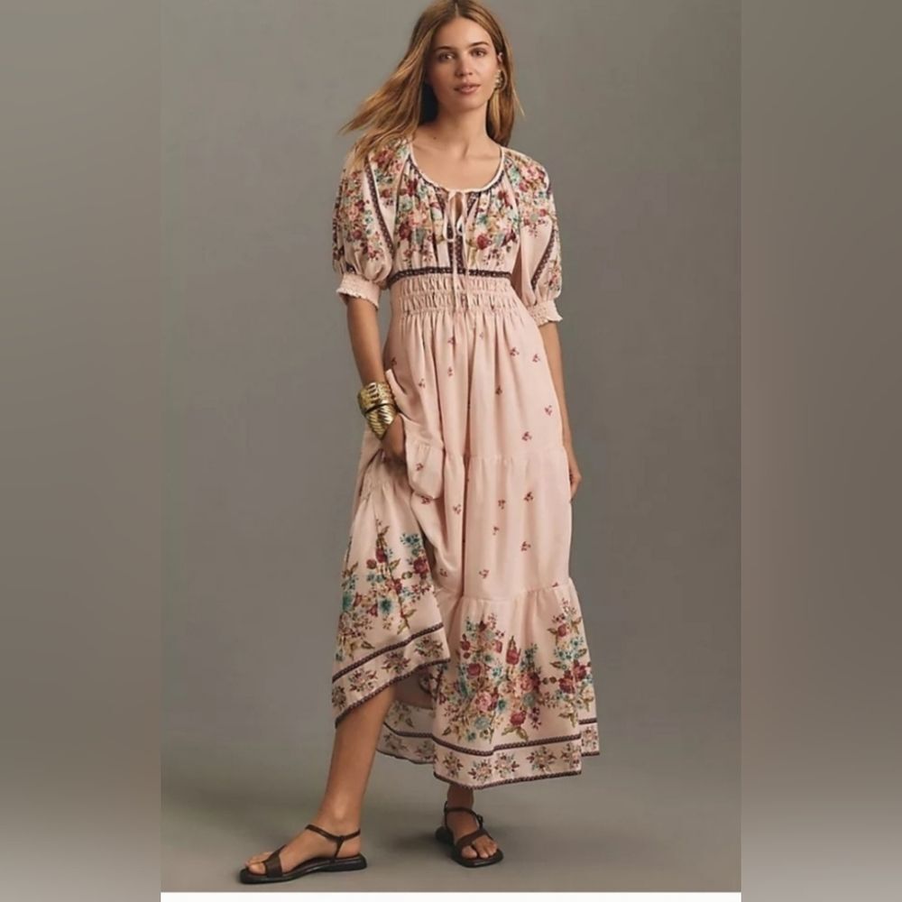 Anthropologie-Pink Somerset puff sleeve maxi dress with floral print Size S